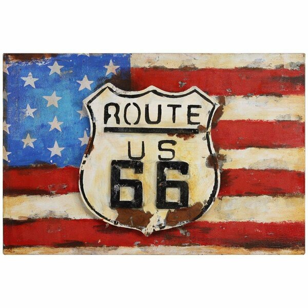 Solid Storage Supplies American Route 66 Mixed Media Iron Hand Painted Dimensional Wall Art SO3514858